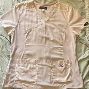 koi Cream Short Sleeve V-Neck Scrub Top with Front Pockets